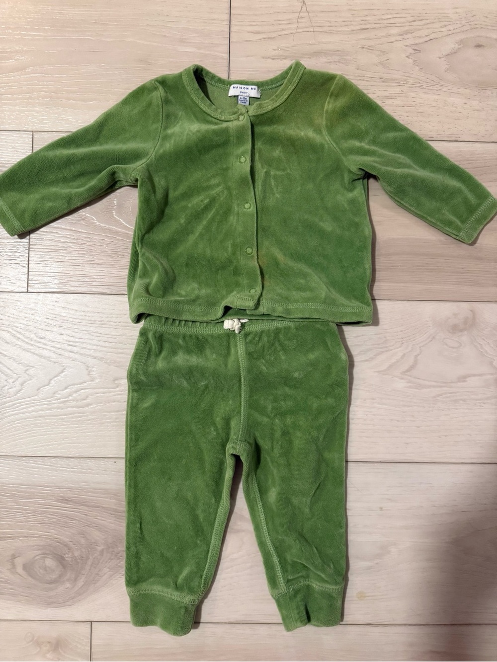 Maisonette - Green Baby Velour Button Down Set - SIZE 6-12 months